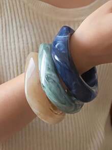 3 piezas Brazalete acrílico semi-transparente asimétrico exagerado y versátil para mujeres - Multicolor - Ver 2