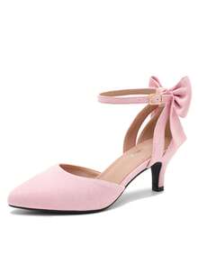 MAIERNISI JESSI Women's Wedding Evening Party Bow Kitten Heels Pumps Ankle Strap Buckle Dress Shoes - 粉色 - 查看 10