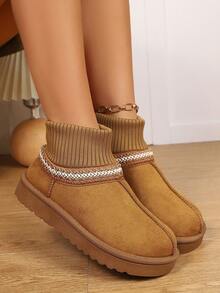 Women's New Winter All-Match Outdoor Snow Boots, Fashionable Holiday Gifts, Beautiful And Simple Outdoor Plush Shoes, Plush Inlaid Flat Bottom Large Size Round Toe Slip-On Shoes - 棕色 - 查看 6