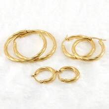 Set de 3 pendientes de aro grandes y exagerados personalizados de acero inoxidable para mujeres, pendientes circulares minimalistas de oro que no se desvanecen