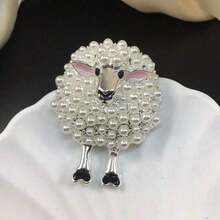 1pc Fashionable Cartoon Sheep Shaped Brooch With Artificial Faux Pearl For Women Party Outfit Jacket Decoration - 粉色 - 查看 6