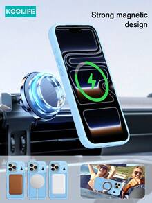 Blue 1pc Koolife Magnetic Charging Matte Personalized Letter Frame Phone Protective Case, Raised Camera Lens, PC+TPU, Compatible With IPhone 17 ProMax/17/17 Pro/17 Air/16/16 Pro/16 Plus/16 ProMax/15 ProMax/15 Pro/15 Plus/14 ProMax/13 ProMax/13 Pro/12 ProMax/11 - Far Peak Blue - View 9