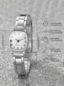 Set de 2 relojes de mujer con esfera cuadrada minimalista y correa de acero + pulsera - Plateado - Ver 4