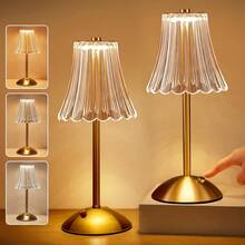 Advanced Golden Touch Sensor Wireless Desk Lamp, Three-Color Adjustable Crystal Lamp, USB Rechargeable Small Portable Bedside Lamp, LED Night Light, Retro Golden Table Lamp, Suitable For Bedrooms, Living Rooms And Dining Rooms. - 均碼 - 查看 10