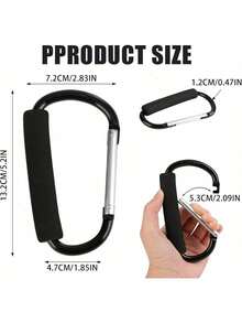 Ganchos para Carriola, Mosquetón Carrito para Bolso, Herramienta Multiusos, Gancho a Presión, Stroller Hook para Bolsas, Pañaleras, Biberones, Sillas Ruedas pañaleras yás Carabiner Hook (Negro) - 1 - Ver 2