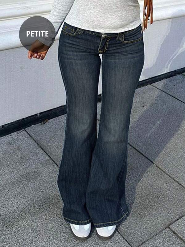 Retro Vintage Style American Hot Chick Low-Rise Sexy Look Simple Everyday Versatile Washed Solid Color Women's Pocket Jeans Long Pants