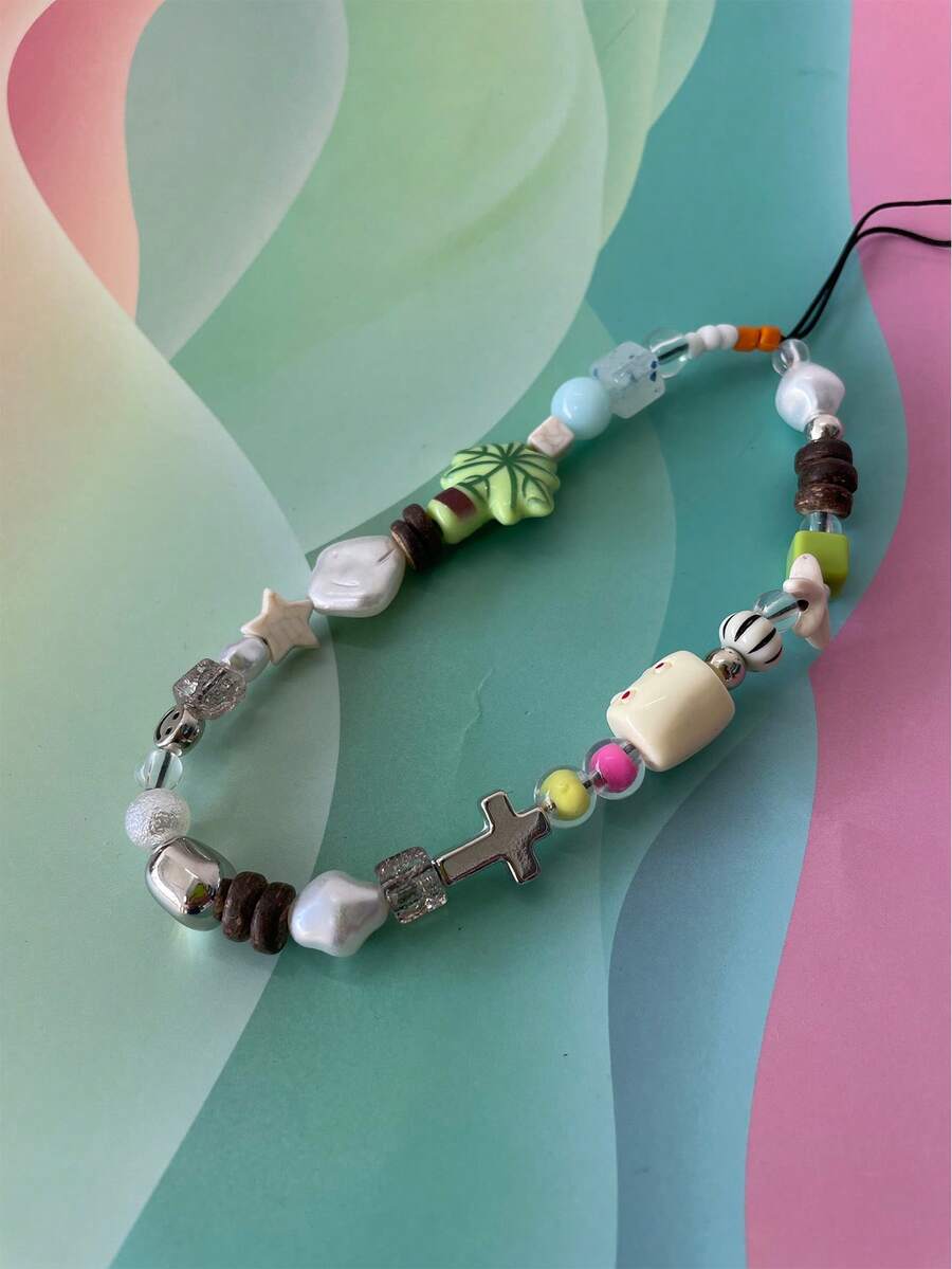 1Pc INS Style Cute Summer Island Beach Coconut Tree Sea Star Bead Mobile Backpack Hanging Rope Bead Decoration Decoration Accessories Suitable For Boys And Girls To Carry And Use DIY Backpacks On A Daily Basis