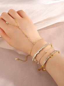 rakol 4 piezas de brazaletes abiertos, con zirconia de cobre chapado en oro de 18K, populares para chicas glamorosas