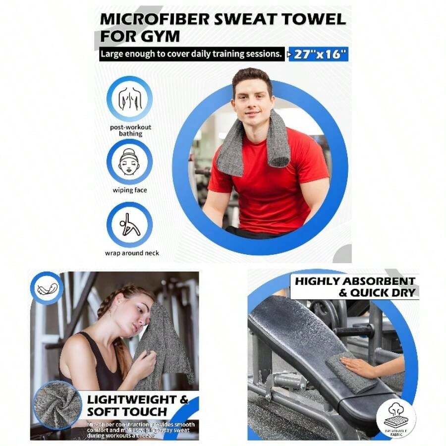 Toallas de microfibra para gimnasio, paquete de 3 toallas de sudor, toallas de yoga de 16x 27 pulgadas, de secado rpido para bao, toallas absorbentes deportivas y de entrenamiento para - 3 - Ver 1