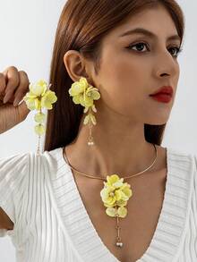 1pc Choker + 1 Pair Earrings Bohemian Ocean Style Shell Flower 3D Floral Choker + Earrings Jewelry Set, Suitable For Beach, Party, Gathering