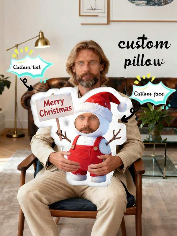 Customized Christmas Element Pillow, Can Customize , Text, Fairy Tale Style Polyester Fiber Asymmetrical 3D Shape Throw Pillow, Removable Christmas Decoration, Ideal Gift For Couples, Friends, Family, Colleagues, Also Suitable As Lumbar Pillow, Cushion For Bedroom, Room, Living Room Decoration In Winter
