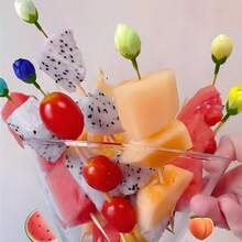 Stuzzicadenti decorativi con fiori di rosa, frutta e fiori artificiali, bastoncini per dessert per feste di compleanno, matrimoni, pomeriggio in casa, accessori da tavola artistici