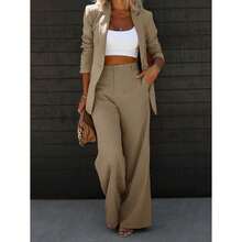 Elegant Business And Leisure Two-Piece Suit, Single-Button Lapel Suit Jacket And Slim Trousers, Women's Wear - Khaki - View 1