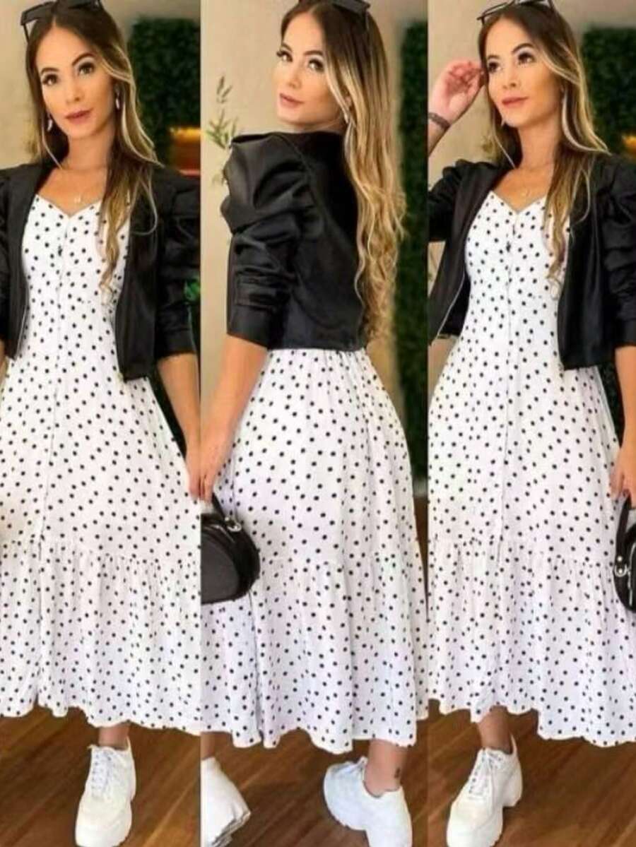 Long Crepe Dress With Cup And Buttons H-1 - Ivory White - View 1