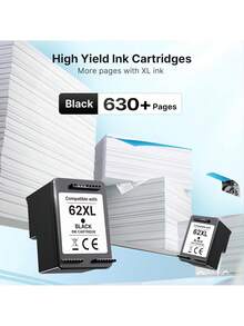 62XL Ink Cartridges Black Replacement For  Ink 62XL  62XL Cartridge Work With  OfficeJet Mobile 200 250 OfficeJet 8040 5040 Envy 5540 5660 7640 5643 7643 Printer(2 Pack),23715407 - Black - View 5