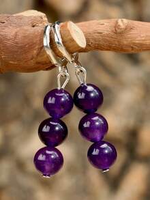 天然紫水晶耳环，二月生辰石，优雅紫色宝石吊坠耳环，饰有刻面珠子，水滴形、几何形和圆形吊坠耳环（天然宝石颜色可能有所不同） - 紫色 - 查看 15