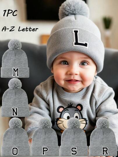 1PC Embroidered Personalized Baby Knitted Hat Toddler Children 26 Letter Beanie Cap Knit Pom-Pom Beanies For Toddler Boys And Girls