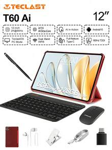 Teclast T60 AI Tablet (Allwinner A733 8-Core 1.8GHz/16(6G+10G)GB RAM/128GB ROM/11.97inch 1200*2000iPS TDDI/WIFI6/8000mAh/Type-C/13MP+5MP Camera/Android 15) With Keyboard & Accessories Bundle