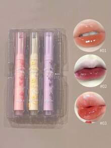 3PCS  Heart-Shaped Moisturizing & Glossy Jelly Lipstick Pen Set Y2K High Pigment  Lip Combo Hydrating Reduce Lip Fine Lines Lip Makeup Mother'S Day Graduation Birthday Holiday Winter Y2K Fancy Fashion Makeup Cosmetic Party Beach Travel Camping Outdoors School Campus Trip Festivals Decor Gift Present Rose Girl Cosplay Best Color Charm Vibe - 彩色 - 查看 2