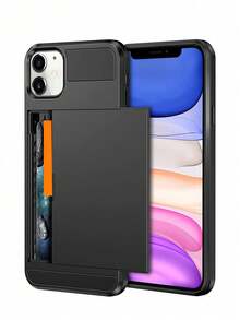 1 Ốp lưng điện thoại chống sốc 2 trong 1 TPU+PC màu đen có khe cắm thẻ trượt, tương thích với dòng Apple - màu đen - Xem 10