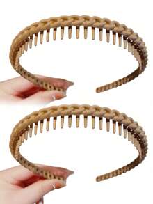 2件装新款防滑齿发带，女士洗脸弧形发箍，发夹，头饰配饰，休闲头饰，发箍，发圈，之字形发带，家居护肤发带头饰