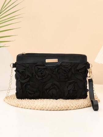 Dimensional Rose Clutch With Crossbody Strap
