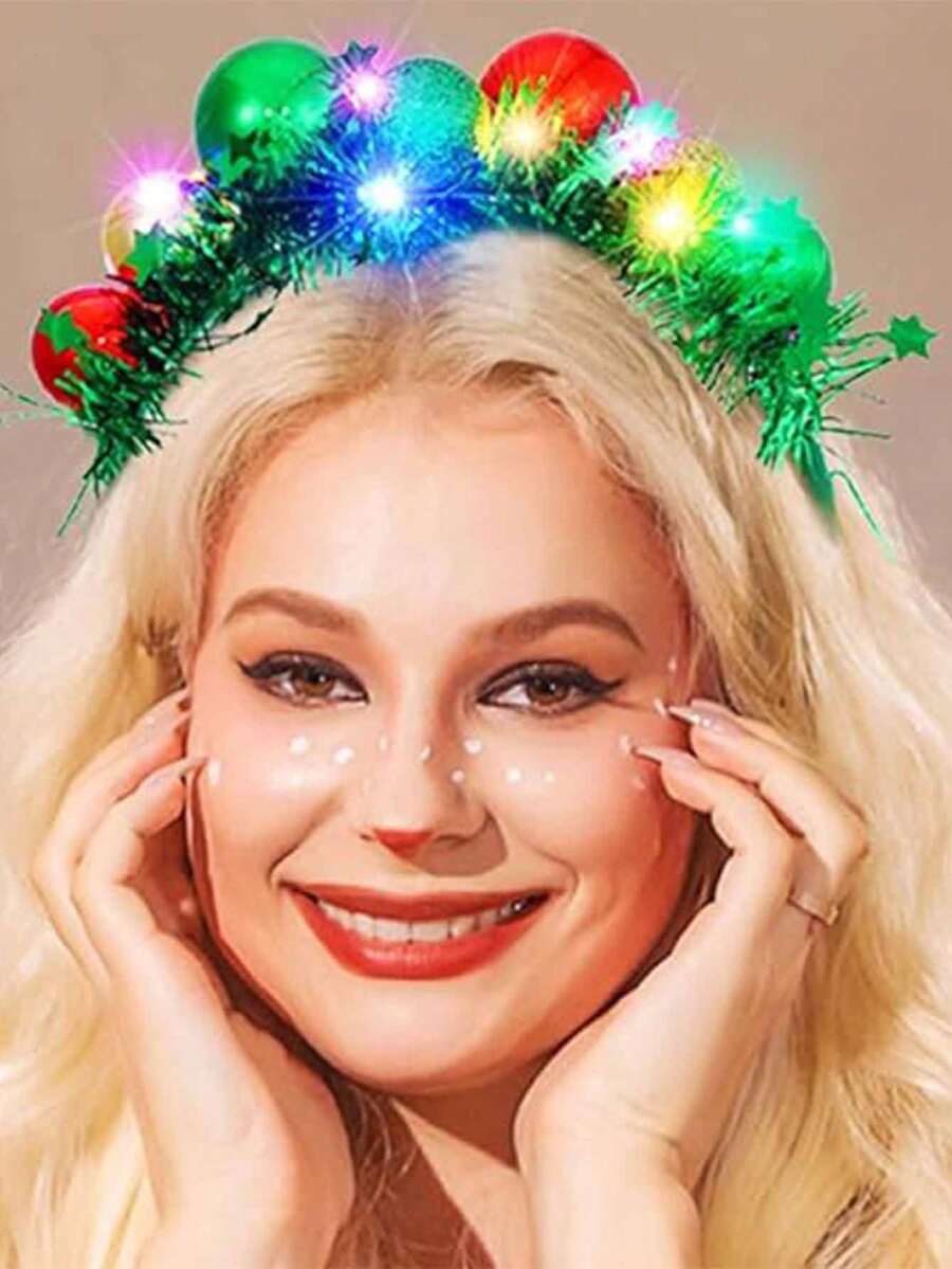 1 件圣诞头带装饰灯，LED 圣诞氛围夜灯，纽扣电池供电，亮片圣诞童话头饰装饰灯，圣诞节、派对、主题装饰、婚礼、酒吧、房间、客厅、狂欢节、拍照、生日、派对、狂欢节、圣诞礼物、家庭聚会、单身派对装饰的节日装饰，适合圣诞节、感恩节、新年作为理想的节日礼物、生日礼物、结婚礼物 - 彩色 - 查看 1