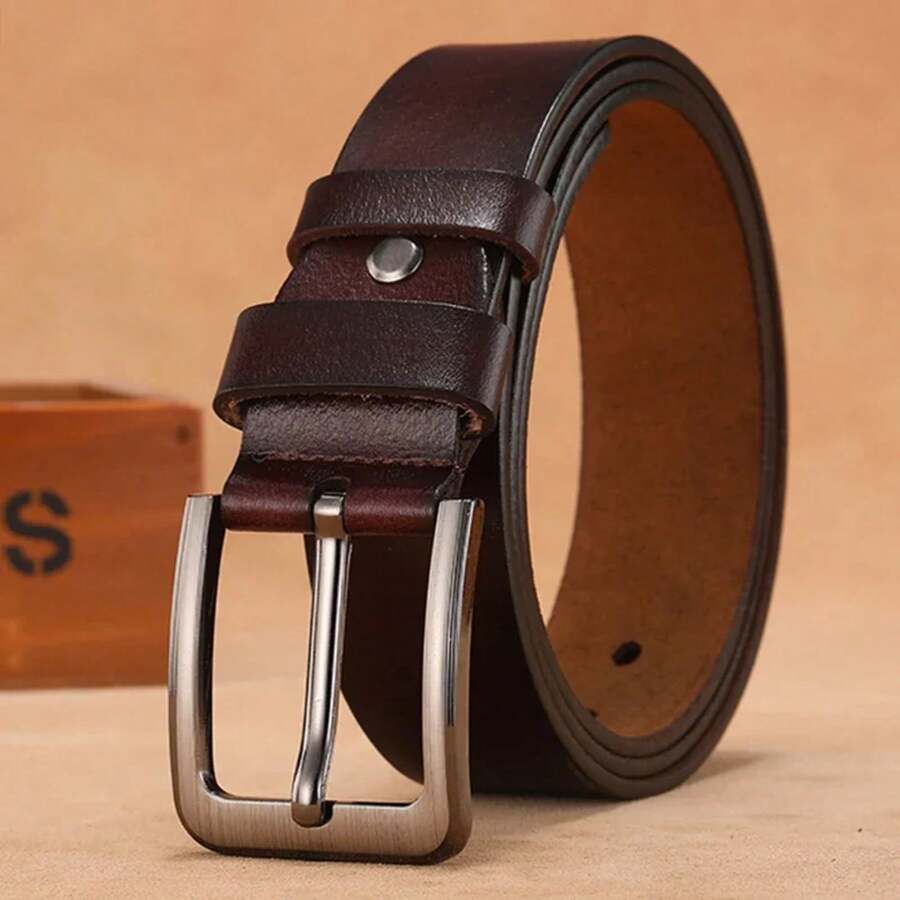 Cinturones de hombre de cuero genuino de alta calidad, largos, con hebilla grande, para cintura de hombres de 110, 120, 130, 140, 150, 160, 170, tallas grandes. - Marrón - Ver 1