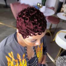 女士短假发,真人发丝,13x4x1 T型蕾丝前额假发,卷曲波浪精灵短发假发,99J、1B,适合,易于佩戴,层次感精灵短发假发,带刘海,真人发丝,日常佩戴,情人节礼物,女士卷曲精灵短发假发 - 彩色 - 查看 14