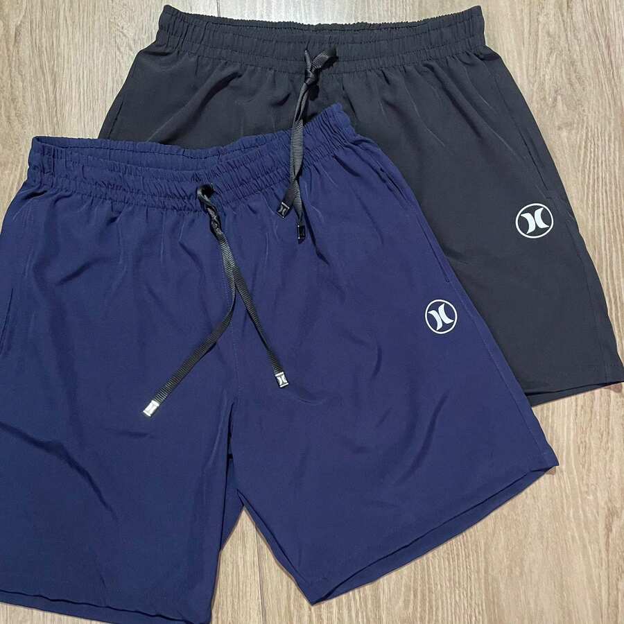 Hurley Men's Athletic Shorts, Regular Fit, Drawstring, Pocket, Sports - Bộ 2 Quần short đen và xanh navy - Xem 1