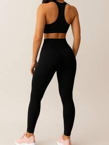 Women's Marbled Gym Leggings - 純黑色 - 查看 2