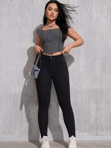 Women's High Waist Jeans With Lycra Anatomical Model Butt With Lycra - màu đen - Xem 4