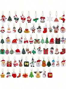 33pcs Mini Acrylic Christmas Decorations, Flat Hanging Ornaments, Miniature Christmas Trees, Figurines With Golden Embroidery Thread, Suitable For Christmas, Home, Party Decoration (Random Styles) - Multicolor - View 11