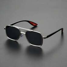 1 Piece Of Men's Vintage Geometric Frame Glasses, Fashion Accessory. - 銀色框灰色鏡片 - 查看 12