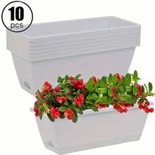 1/10pcs Extra Large Square Resin Planters With Drainage Hole And Tray - Durable, Lightweight Indoor/Outdoor Garden Pots For Vegetables, Flowers | Suitable For Home Balcony Gardening | Black, Light Grey, Garden Planters