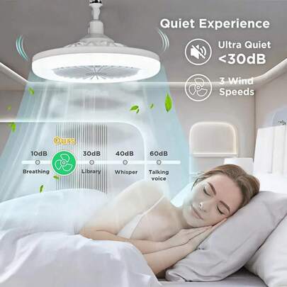 Ventilador de techo Moreka Crystal, luz LED de 34 W con ajuste de luz silencioso, 3 velocidades, ventilador portátil para el hogar de 10 pulgadas