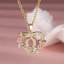 Heart Letter Rose Flower Necklace, Women's Fashion Pendant Valentine's Day Gift - Q - Xem 13