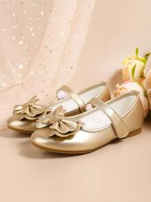 Zapatos planos de tipo Mary Jane con moño elegante para niñas, adecuados para fiestas, eventos navideños, combinados con vestidos en otoño/invierno