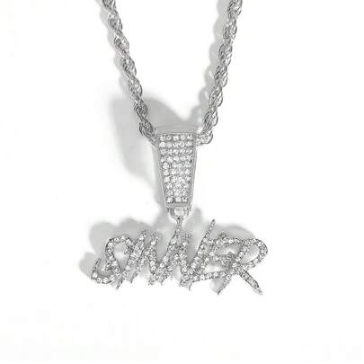 Hip Hop Letter Pendant Necklace Cross-Border Twist Chain Tennis Chain Cuban Full Diamond Chain Men's Jewelry