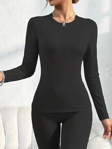 4 PCS Women,Workout Sets Women,Women's Solid Color Minimalist Casual Long Sleeve Top And Pants Set-Lined Set,Yoga Set - Đen + Vàng - Xem 5