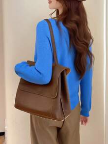 女士秋冬简约V领百搭套头毛衣