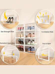 12 Pack Large Shoe Storage Organizer For Closet, Modular Space Saving Shoe Boxes Clear Plastic Stackable Containers Display Case Bins With Lids, Shoe Rack For Sneaker Storage, White - Trắng lớn - Xem 6