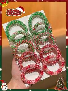 10pcs Christmas Colorful Hair Tie, Red And Green, Fashionable And Elegant, Cute, Christmas Hair Accessories, Santa Claus And Snowman Patterns, Christmas Element Spiral Hair Ties, Suitable For Christmas Parties And Dancing, Women Hair Accessories, Recommended Gift, Ponytail, Hair Elasticity, Hair Rubber Bands, Hair Scrunchies ,Makeup ,Ponytail Holders ,Hair Elastics ,Hair Rope