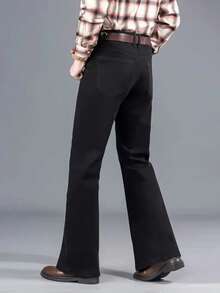 Men's Classic Flare Jeans - Casual Cotton Blended Fabric, Machine Washable, Non-Stretch, Solid Color, Suitable For All Seasons