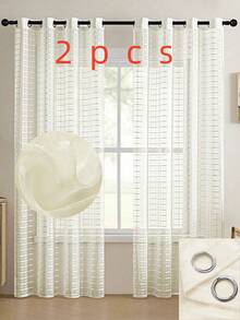 1 片/2 片网格状半透明薄纱窗帘，简约半透明穿孔设计窗帘，适用于客厅、阳台和卧室的装饰，客厅窗帘，卧室窗帘，厨房，多用途装饰窗帘。 - 米色 - 查看 78