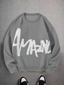 1pc Teen Boy Casual Outdoor Activewear Contrast Color Slouchy Thick Warm Knit Sweater, Autumn/Winter