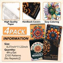 Set Deluxe de 4 cărți de colorat pentru adulți - Modele Mandala simple și ușoare pentru relaxare și ameliorarea stresului - Modele groase și complicate pentru Halloween, Crăciun și orice ocazie - Ideal pentru bărbați, femei și adolescenți - Experiență de colorat fără stres