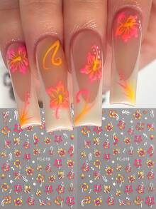 4/2片装夏威夷芙蓉花3D美甲贴纸，可爱Y2K风格美甲贴花，自粘美甲沙龙配件，美甲用品 - 彩色 - 查看 16