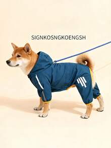 1pc Dog Waterproof Jacket Raincoat, Reflective Hooded Rain Jacket For Small Dogs Cats, Lightweight Dog Clothes With Leash Hole, Windproof Snowproof - Blue - View 5