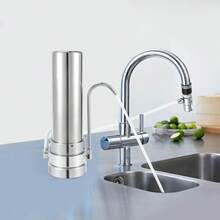 SanBouSi Countertop Filtration System Stainless Steel Countertop Filter Modern Faucet Water Filter Alkaline Water Filter For Home Kitchen Bathroom - Silver - View 3
